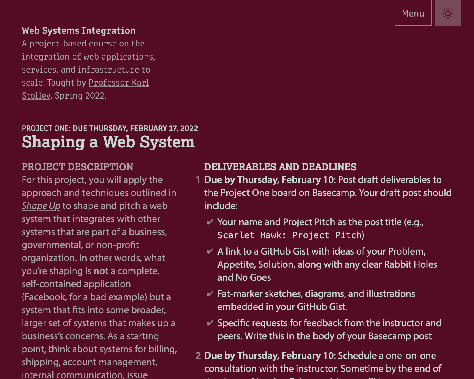 Screenshot of WSI course site.